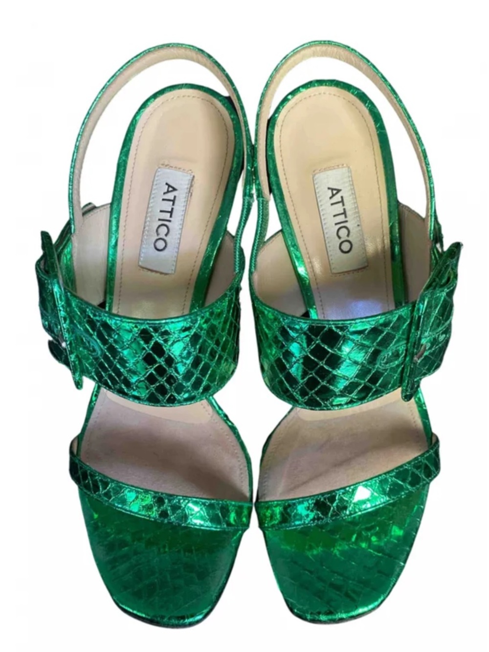 The Attico Green Metallic Leather Sandals